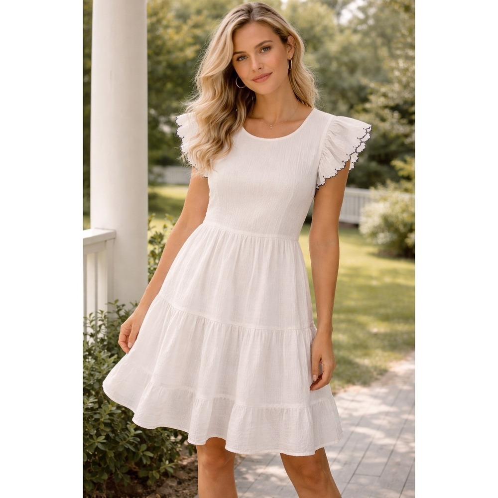 Coquette Southern Belle White Flutter Sorority Preference Rush Dress Sz XS